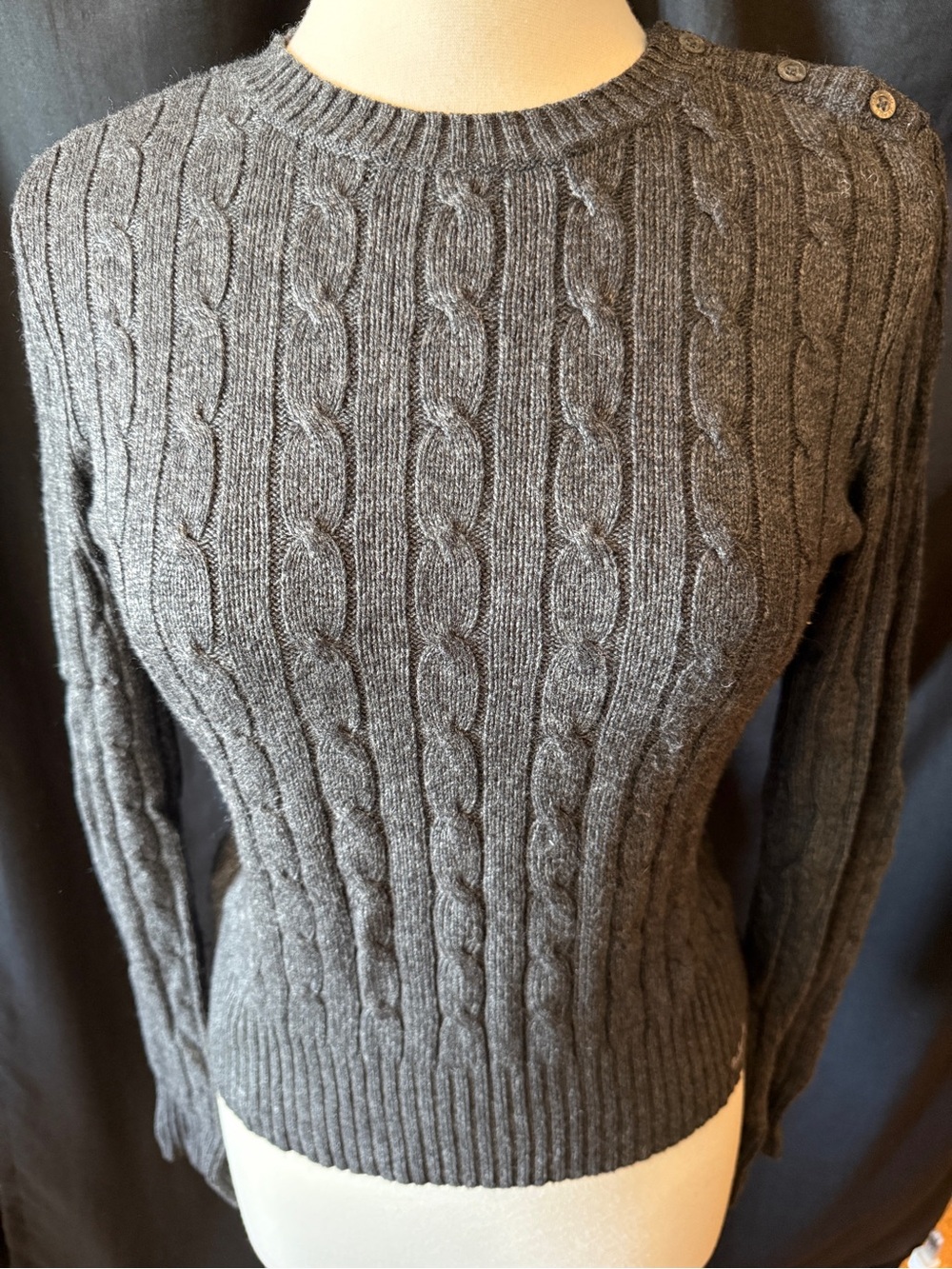 Ralph Lauren Polo Women's Cable-Knit Crewneck Pullover Sweater M Gray